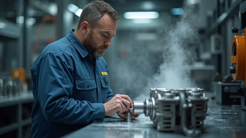 worker inspecting metal part cleaned by professional industrial cleaning service with advanced equipment