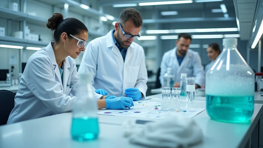 technicians reviewing cleaning effectiveness on contaminant samples with different cleaning agents and substrates