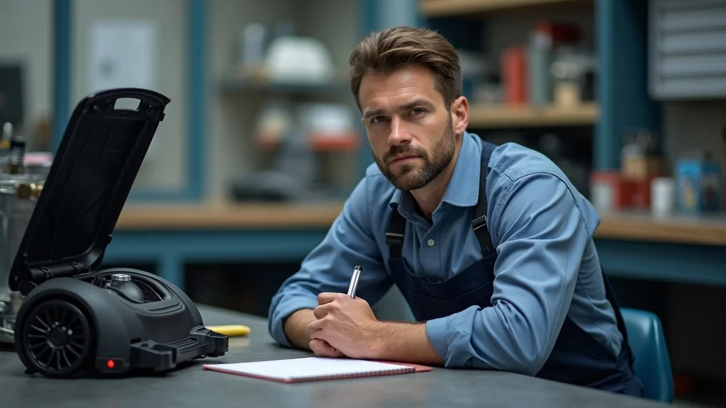 Maintenance technician troubleshooting cleaning equipment as part of troubleshooting cleaning systems