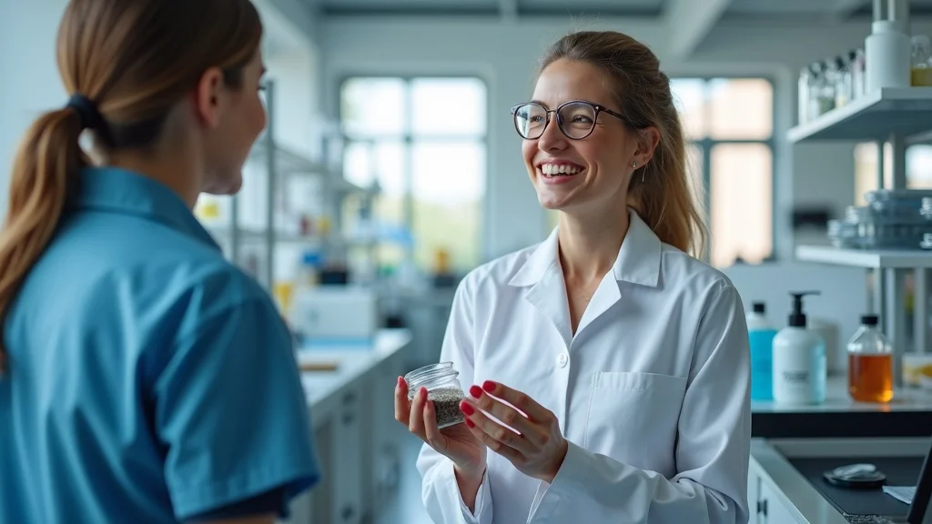 Industrial and locomotive cleaning solutions consultation with expert Lisa, analyzing industrial residue in high-tech lab environment